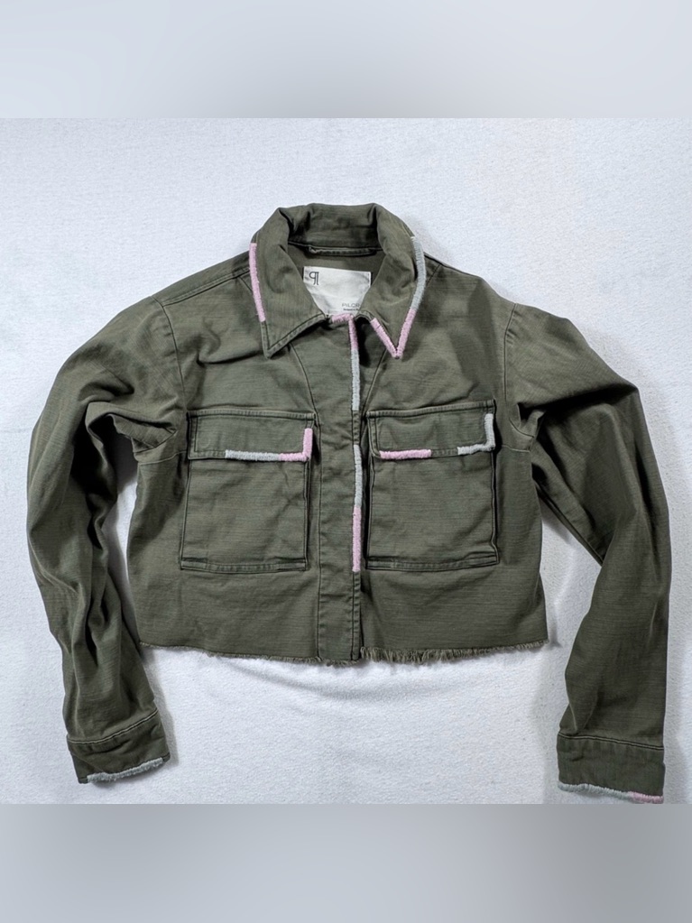 Pilcro Cropped Military Utility Jacket Xs Frayed Hem Pastel Trim